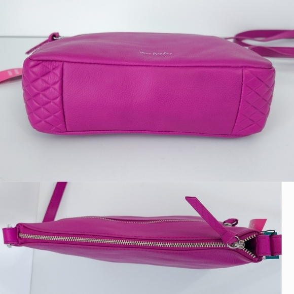 NWT Vera Bradley Pebbled Leather Fuchsia Pink Quilted Side Crossbody Handbag - Picture 4 of 8
